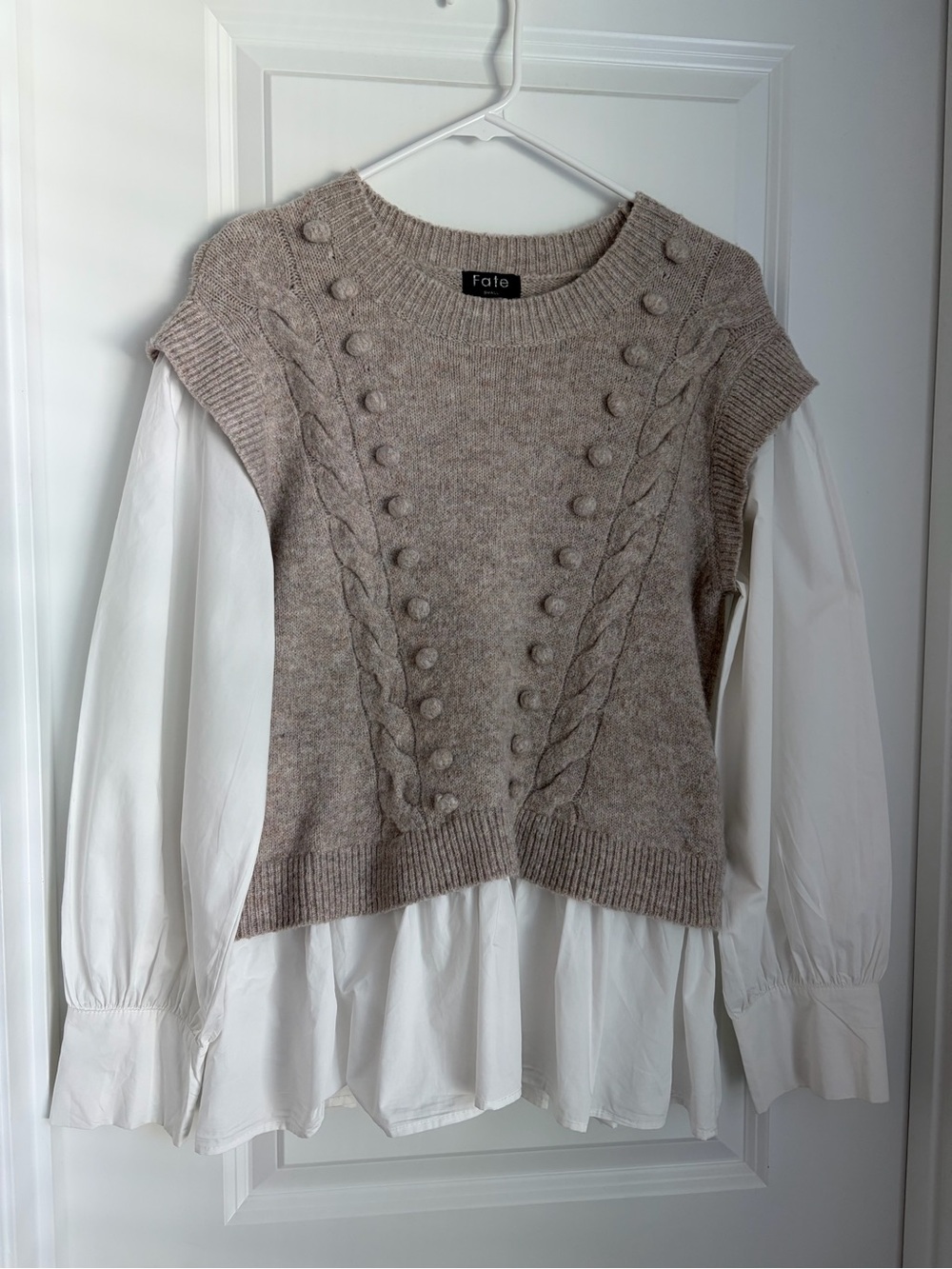 Fate Taupe Cable Knit Sweater Vest with Bobble Detail (small)